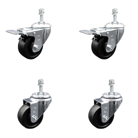 Service Caster 3.5 Inch SS Soft Rubber 10mm Threaded Stem Caster Total Lock Brake SCC, 2PK SCC-SSTSTTL20S3514-SRS-M1015-2-S2